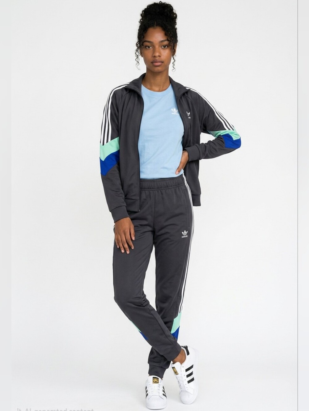 adidas Kids Dark Gray Track Joggers with Royal Blue & Mint Panels